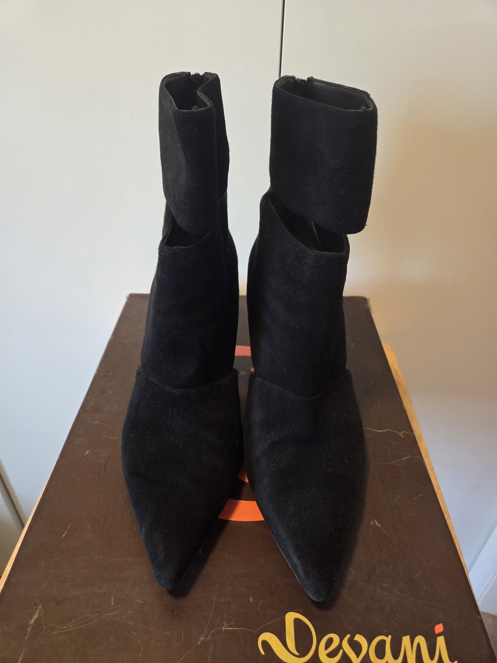 Davani Black Suede Pointed Ankle Boots with Sculpted Shaft